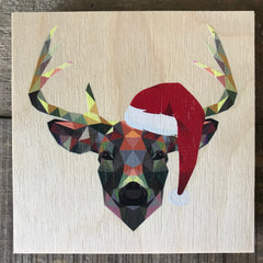 Geometric Deer with Santa Hat